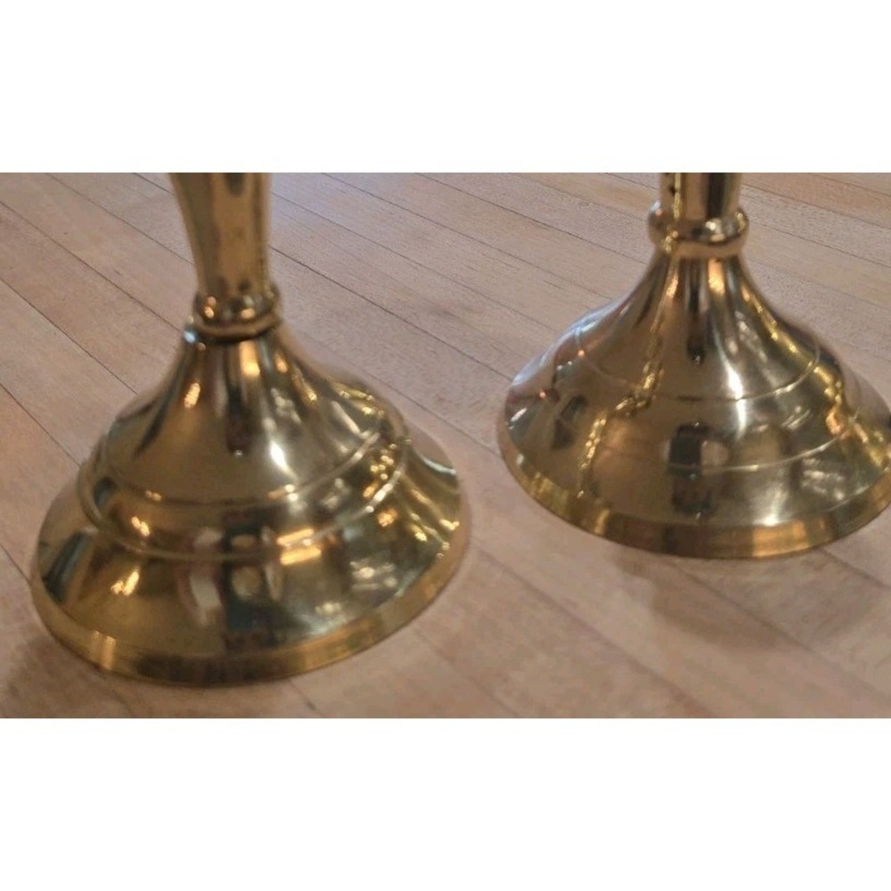 VTG Set Brass Taper Candlestick Holders Tassel Rope Mantel Cottagecore Timeless - Picture 5 of 13